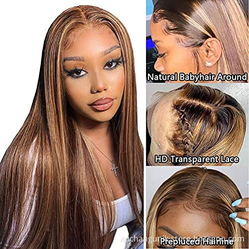 Uniky Highlight piano 4/27 Straight 30 inch lace closure wig Ombre 13X4X1 virgin transparent HD lace front human hair wigs